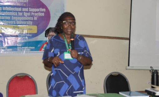 The Vice-Chancellor, Achievers University speaking to the academic staff of the University during the 2-day retreat