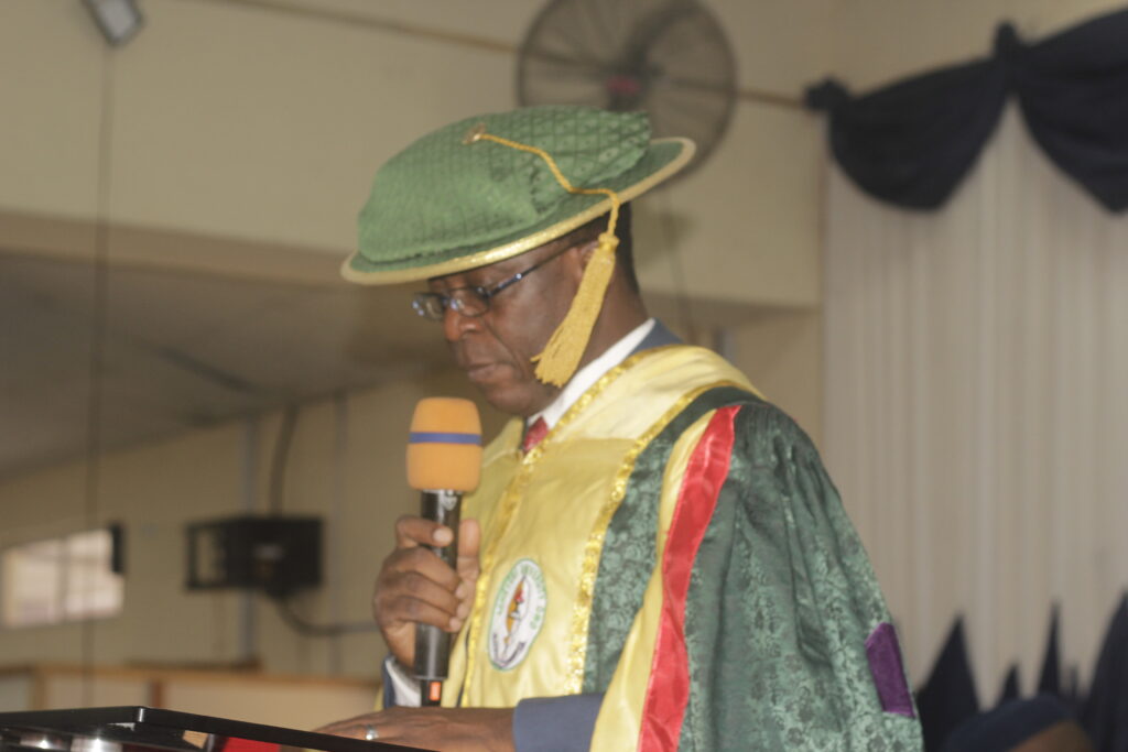 The Ag Vice-Chancellor Professor Oyesoji Aremu delivering the welcome remarks at- he 19th Matriculation