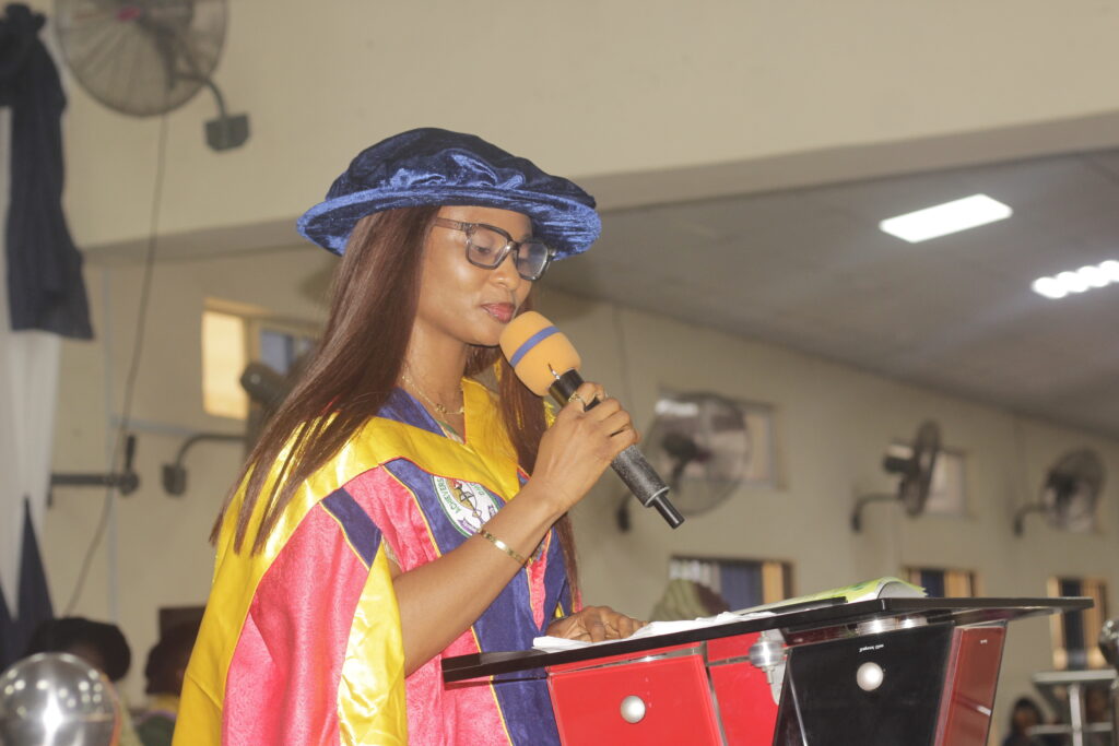 The 19th Matriculation Guest Lecturer Mrs Ayobami Felix-Olaniyi an alumna of Achievers University and Head of Internal Audit Unit Kwara State Area Command Nigeria Customs Service