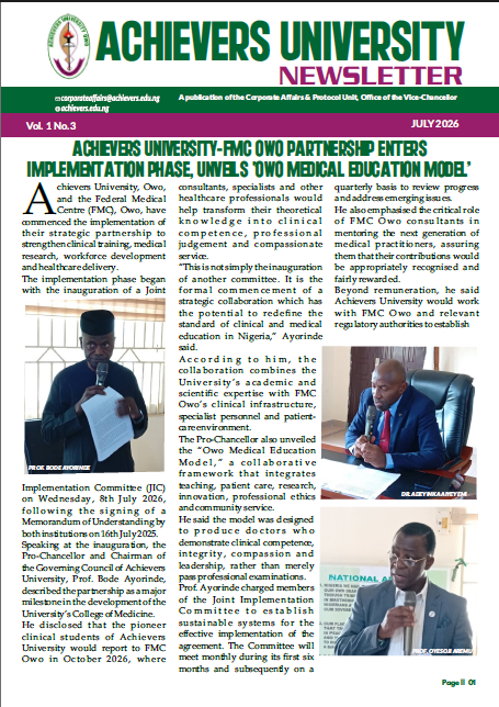Achievers University Newsletter Volume 1 Number 1 Cover